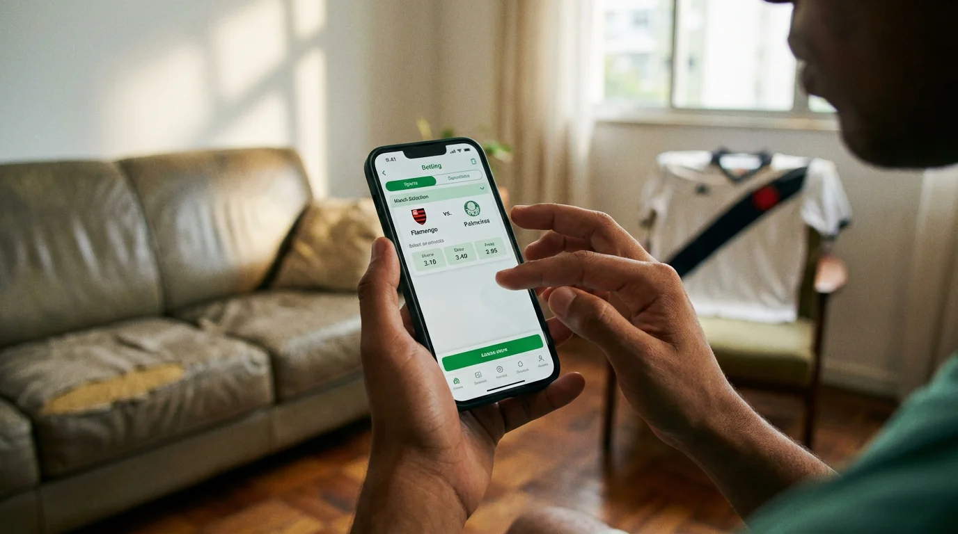 Tela de celular mostrando opção de freebet em plataforma de apostas de futebol